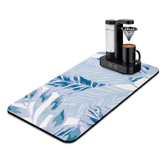 Palm Inspired Coffee Station Mat - Floral & Leafy Pattern, Non-Slip, Protects Countertops
