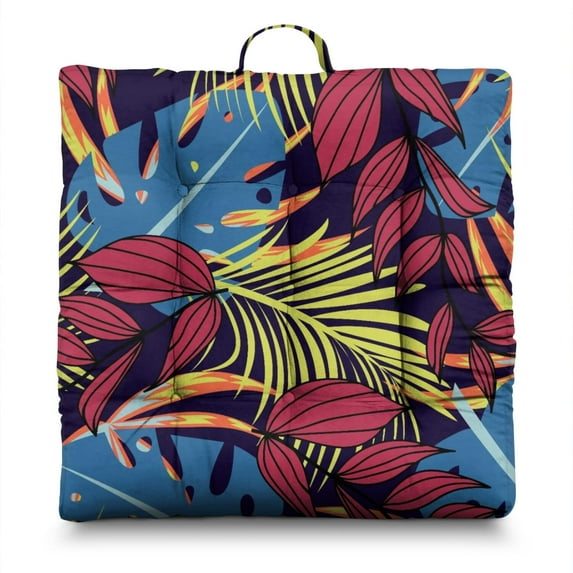 Palm Inspired Floor Pillow – 22x22 Inch Large Cushion, Dutch Velvet, Elegant Frond Design (Sophisticated Tropical)