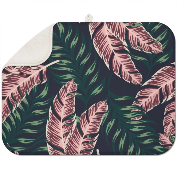Palm Inspired Floral Dish Drying Pad - Super Absorbent Microfiber Counter Mat - Foldable Compact Design - 18"x24"