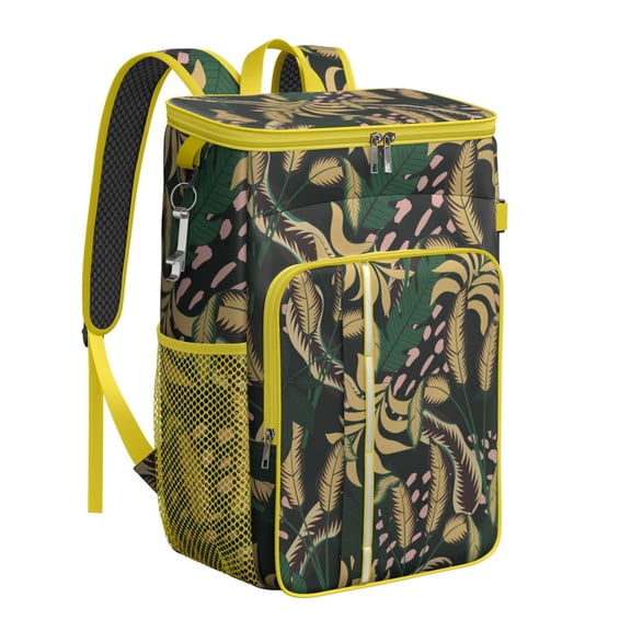 Palm Inspired Insulated Backpack Cooler, Leakproof Cooler Bag with Tropical Plant and Hawaiian Floral for Camping, Beach, and Hiking