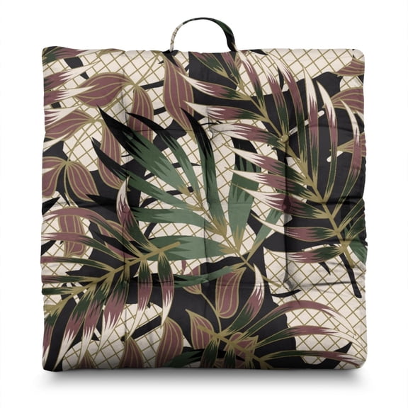 Palm Inspired Seat Cushion – 22x22 Inch Square Pillow, Dutch Velvet, Minimalist Frond Outline (Modern Tropical)