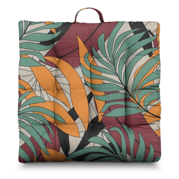 Palm Inspired Seat Cushion – 22x22 Inch Square Pillow, Dutch Velvet, Minimalist Frond Outline (Modern Tropical)