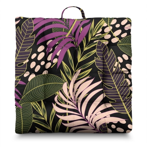 Palm Inspired Seat Cushion – 22x22 Inch Square Pillow, Dutch Velvet, Minimalist Frond Outline (Modern Tropical)