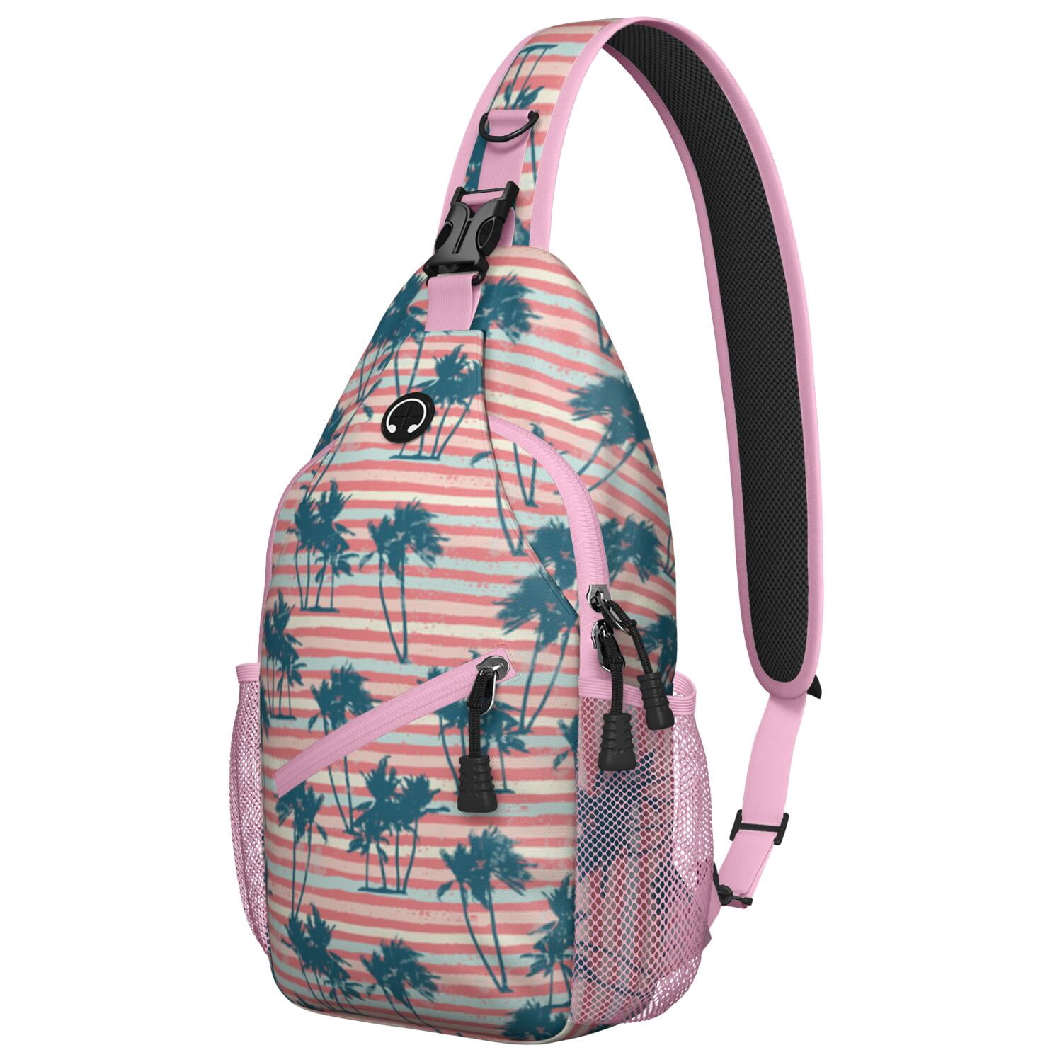 Palm Inspired Sling Bag - Travel-Ready Crossbody Bag with Organized Compartments & Breathable Straps - Great for Daily Commuting, Climbing, Jungle Leaves Theme