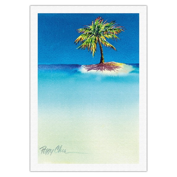 Palm Island - Tiny Hawaiian Island (Mokupuni) - From an Original Hawaii Watercolor Painting by Peggy Chun - Fine Art Rolled Canvas Print 27in x 40in