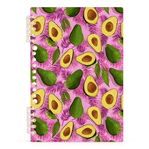 Palm Leaf Avocado Pattern A5 Notebook Refillable 60 Sheets Detachable Ring Binder PP Cover Journal