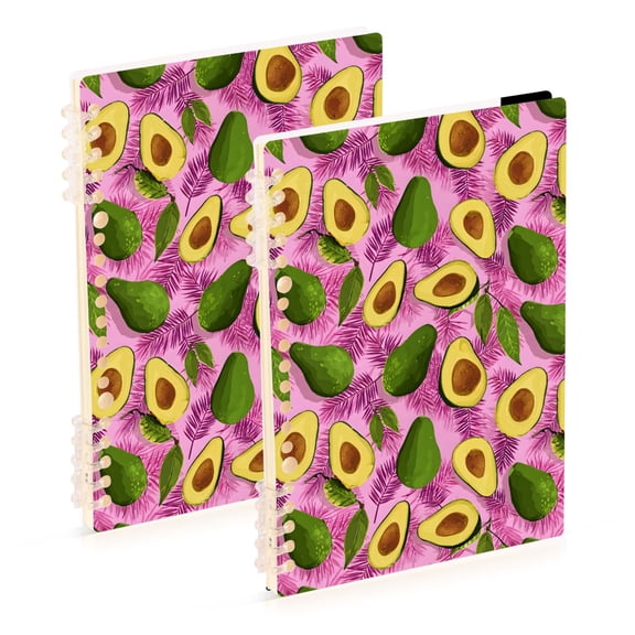 Palm Leaf Avocado Pattern A5 Notebook Set of 2 Refillable 60 Sheets Detachable Ring Binder PP Cover Journal