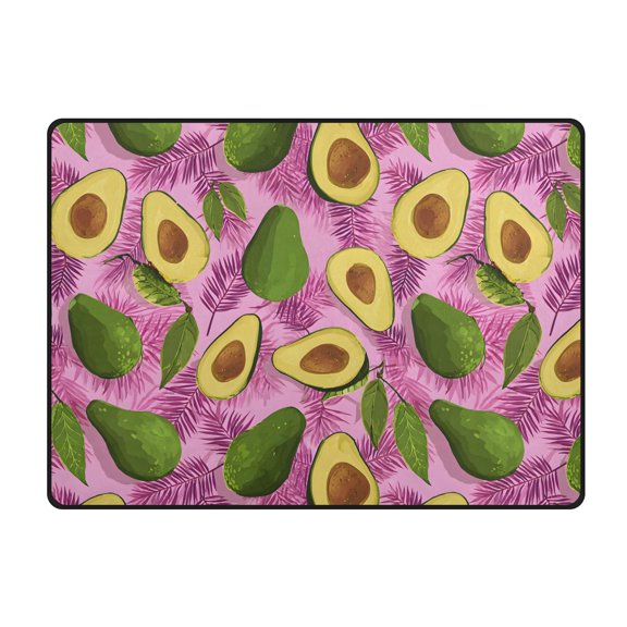 Palm Leaf Avocado Pattern Area Rug 63x48 Inch Non Slip Absorbent Soft for Bedroom Entryway