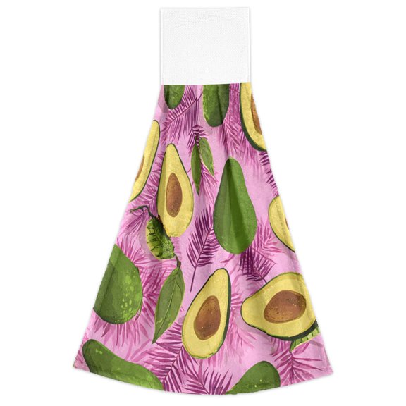 Palm Leaf Avocado Pattern Hand Towels 2 Pack Quick Dry Velvet Soft with Velcro Kitchen Bath 14x18in