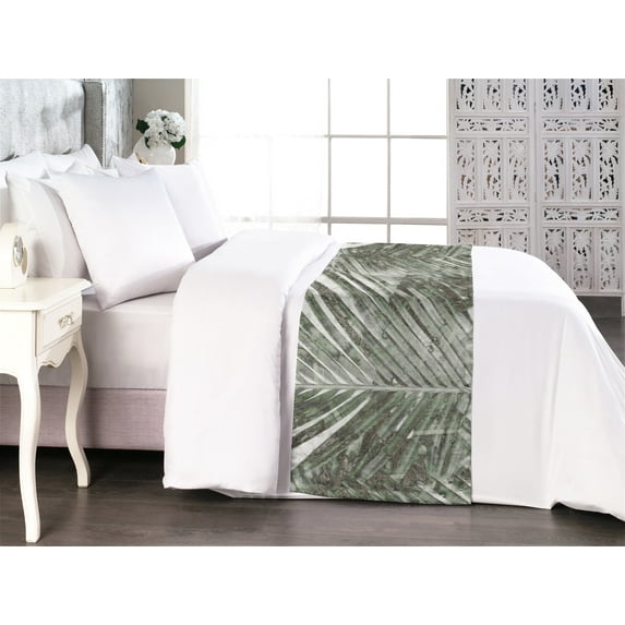 Palm Leaf Bed Runner, Vintage Tropical Hawaiian Pattern of Jungle Leaves Bohemian Inspirations, Decorative Accent Bedding Scarf for Hotels Homes & Guest Rooms, Queen, Taupe Sage Green, by Ambesonne