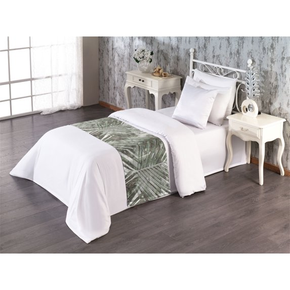 Palm Leaf Bed Runner, Vintage Tropical Hawaiian Pattern of Jungle Leaves Bohemian Inspirations, Decorative Accent Bedding Scarf for Hotels Homes & Guest Rooms, Twin, Taupe Sage Green, by Ambesonne