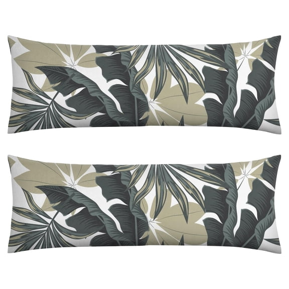 Palm Leaf Body Pillow Cover 20x54 - Aloha Inspired Tropical Plant Design - Invisible Zipper Pillowcase for Maternity & Full-Length Support