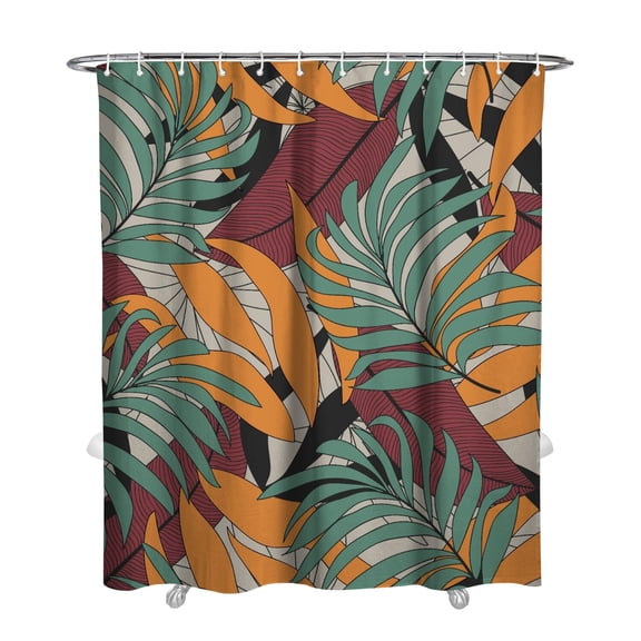 Palm Leaf Boho Shower Curtain, Hawaiian Floral and Tropical Jungle Leaves Design, Waterproof Fabric with Hooks, Summer Beach Decor for Home, RV, Airbnb, or Guest Bathroom