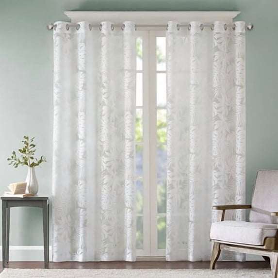 Palm Leaf Burnout Sheer Window Curtain, 50"W x 63"L