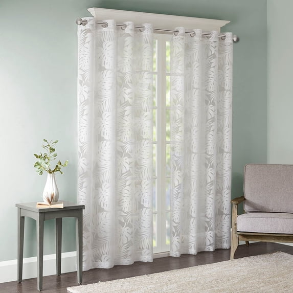 Palm Leaf Burnout Sheer Window Curtain, 50"W x 63"L