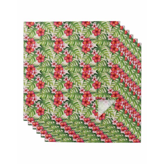 Palm Leaf Cloth Napkins Set of 6 Reusable Dinner Napkins, Green Summer Tropical Plant Botanical Flower Cocktail Napkin Washable Table Napkins for Wedding/Holiday Party/Baby Shower 20"x20"