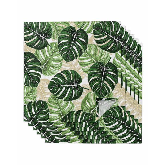 Palm Leaf Cloth Napkins Set of 6 Reusable Dinner Napkins, Tropical Plant Country Green Summer Cocktail Napkin Washable Table Napkins for Wedding/Holiday Party/Baby Shower 20"x20"