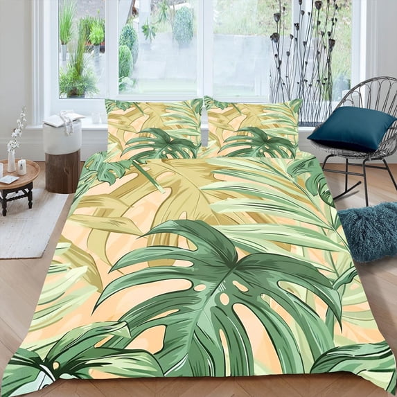Palm Leaf Comforter Cover Leaf Duvet Cover Leaves Bed Sets Stylish Plants Quilt Cover Botanical Bedding Set Room Decor