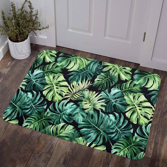 Palm Leaf Door Mat 16 x 24 Indoor Outdoor Non Slip Welcome Rug for Entryway Front Door Garden Patio Green Tropical Design
