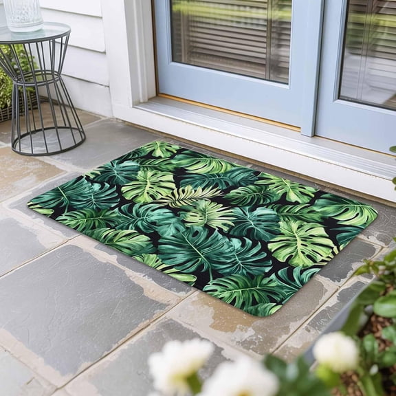 Palm Leaf Door Mat,Non-Slip Welcome Mat Absorbent Front Door with Rubber,Green Tropical Plant Summer Nature Scenery Doormat Outdoor Indoor Entrance,Floor Rug Decor for Entryway Patio Kitchen,16x24 in