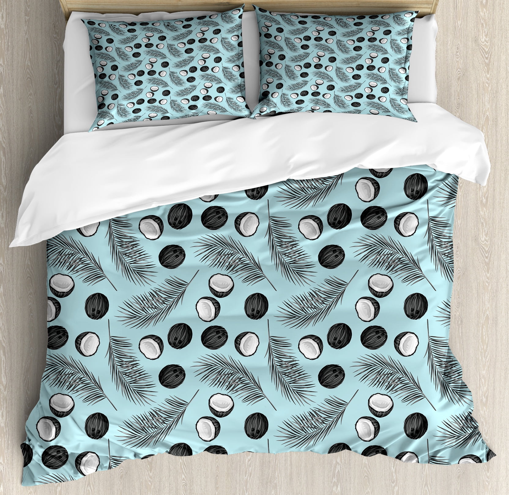 Flamingo Tropical Palm Leaves Hawaiian Floral Pattern Print Duvet Cover Bedding Set