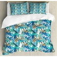 thumbnail image 1 of Palm Leaf Duvet Cover Set, Tropical Summer Print with Palm Abstract Nature Pattern Fantasy Dream, Decorative 3 Piece Bedding Set with 2 Pillow Shams, King Size, Blue Mint Green Orange, by Ambesonne, 1 of 3