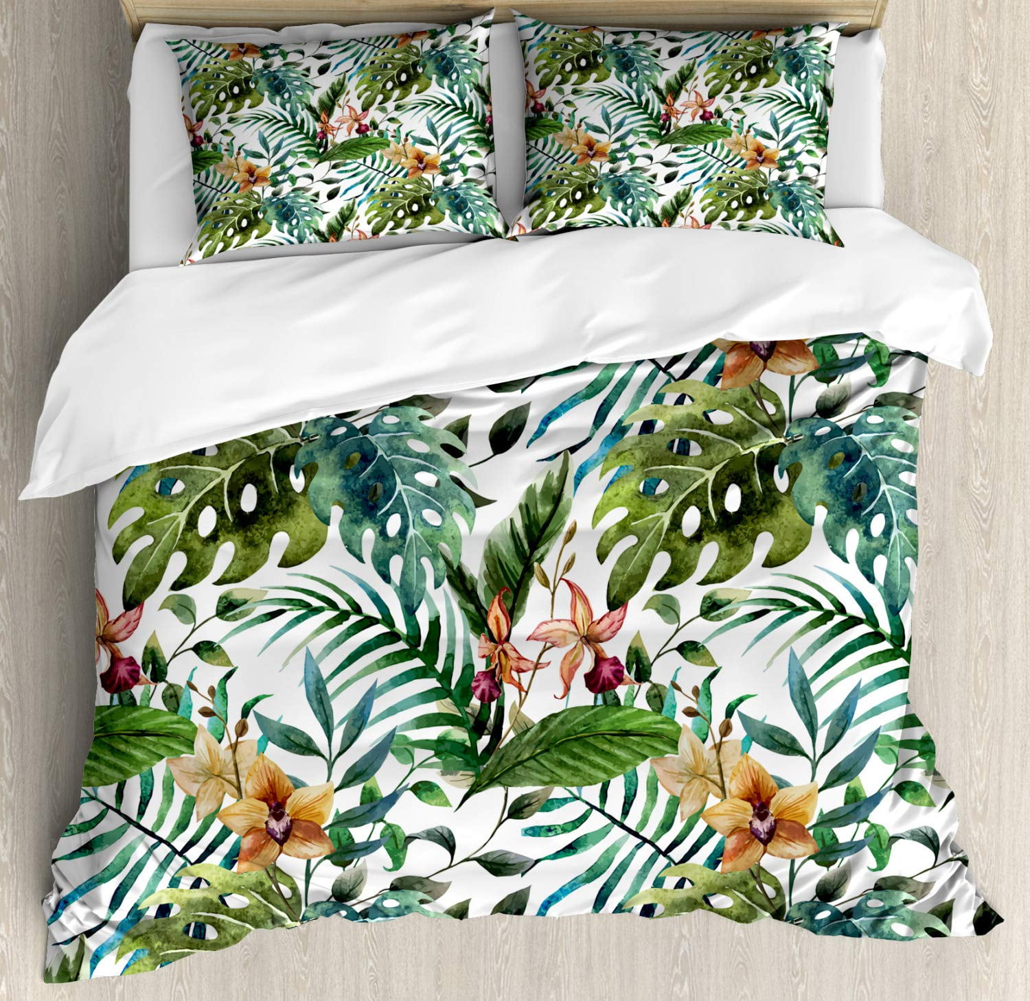 Hawaiian Tropical Palm Leaves Pattern Print Duvet Cover Bedding Set