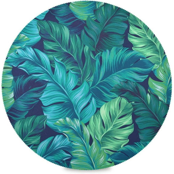 Palm Leaf, Elastic Fitted Edged Round Tablecloth Fade resistant Anti-Shrink Table Cloth Washable Table Cover for Indoor or Outdoor and anywhere you wanna use it 48"X 48"