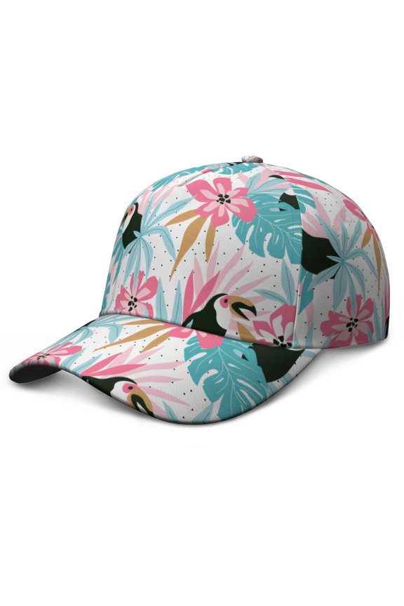 Palm Leaf & Exotic Flowers Baseball Cap - Boho Tropical Floral Adjustable Snapback Hat