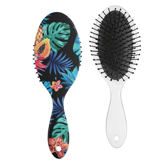Palm Leaf and Exotic Flowers Hair Brush, Colorful Boho Detangler Paddle Brush, Soft Bristle Hairbrush for Wet & Dry Hair, Stylish Gift for Women Men Kids