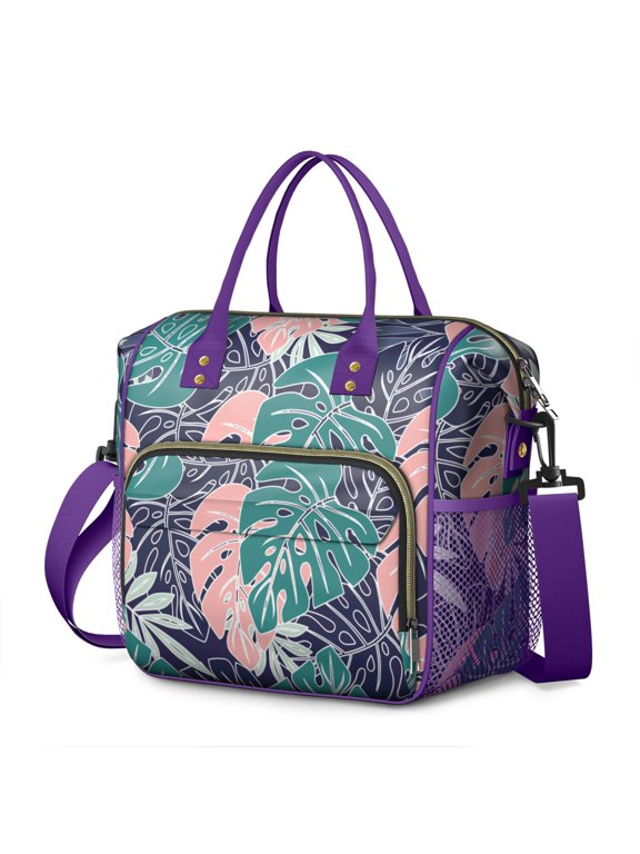 Palm Leaf & Exotic Flowers Lunch Bag - Large Insulated Cooler Tote with 100% Leakproof Design - Perfect for Office Workers & Students