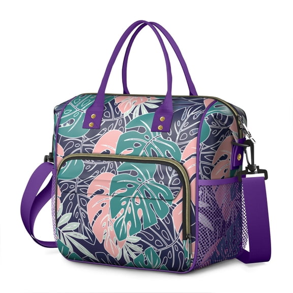 Palm Leaf & Exotic Flowers Lunch Bag - Large Insulated Cooler Tote with 100% Leakproof Design - Perfect for Office Workers & Students