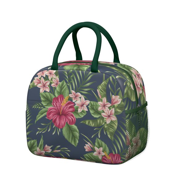 Palm Leaf & Exotic Flowers Lunch Bag - Thermal Insulated Lunch Box for Meal Preppers, Easy to Clean & Stylish, Colorful Botanical Design