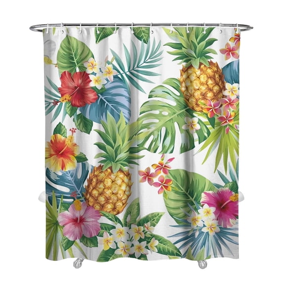 Palm Leaf and Exotic Flowers Shower Curtain 72x84 Inch Waterproof Bathroom Decor, Vibrant Botanical Print Polyester Fabric with Metal Grommets & 12 Hooks
