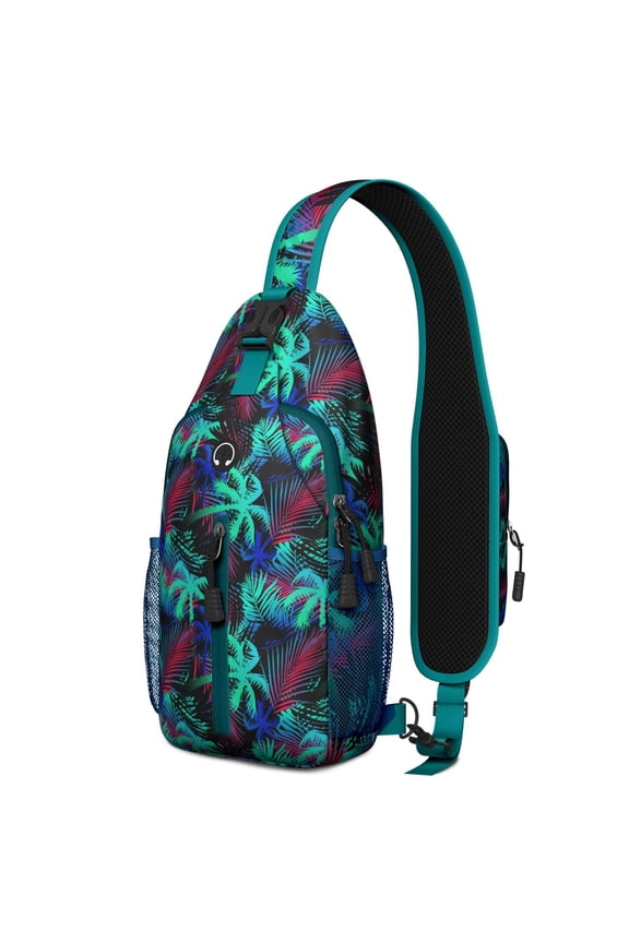 Palm Leaf and Exotic Flowers Sling Backpack – Vibrant Boho Style Multipurpose Bag with Tropical Floral Patterns, Designed for Travel and Everyday Carry