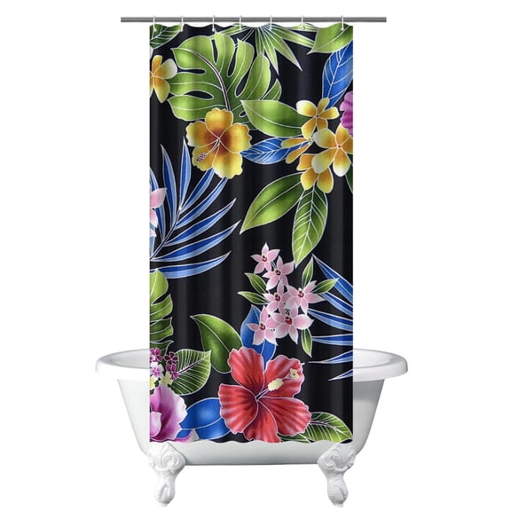 Palm Leaf and Exotic Shower Curtain, Vibrant Tropical Floral Bathroom Curtain 36x72 Inch, Waterproof & Quick Dry, Machine Washable Polyester, Hotel Style