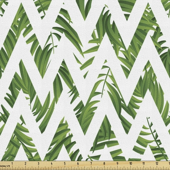 Ambesonne Palm Leaf Fabric by the Yard Upholstery, Chevron Motif, 10 Yards, Green White