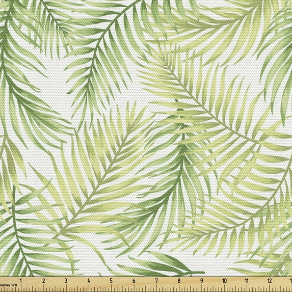Ambesonne Palm Leaf Fabric by the Yard Upholstery, Fresh Environment, 2 Yards, Fern Green Pale Green