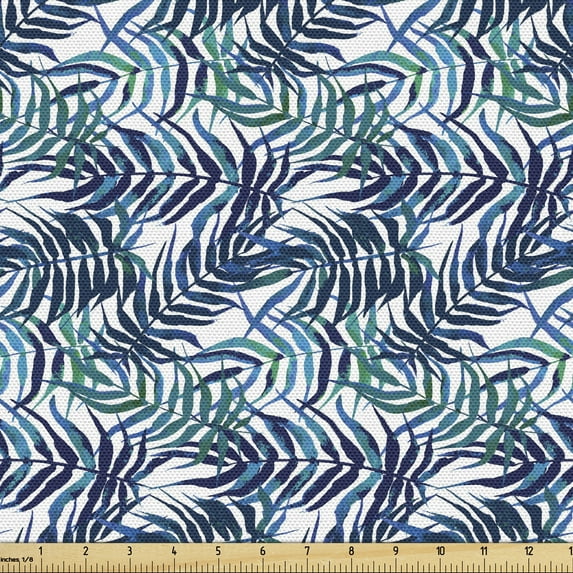 Ambesonne Palm Leaf Fabric by the Yard Upholstery, Tropical Nature Exotic, 10 Yards, Turquoise Navy Blue