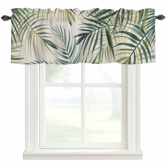 Palm Leaf Farmhouse Short Window Curtain Valances, Green Tropical Plant Summer Botanical Rod Pocket Kitchen Valances for Living Room Bedroom Bathroom Cafe 60" x 18"