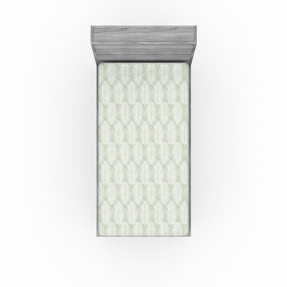 Palm Leaf Fitted Sheet, Symmetric Tropical Leaves Exotic Island Botany Retro Jungle Nature Pattern, Decorative Soft Bedding All-round Elastic Pocket, Twin XL Size, Pale Green White, by Ambesonne