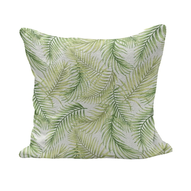 Palm Leaf Fluffy Throw Pillow Cushion Cover, Green Leaves of Coconut Palms Watercolor Style Fresh Nature Pattern, Decorative Square Accent Pillow Case, 24" x 24", Fern Green Pale Green, by Ambesonne