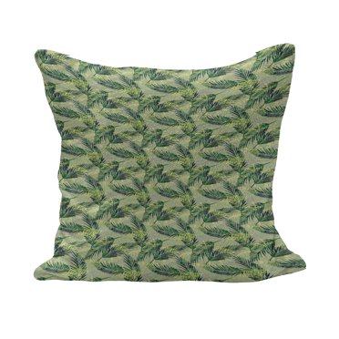 Palm Leaf Fluffy Throw Pillow Cushion Cover, Jungle Rainforest Pattern Hand Drawn Green Foliage, Decorative Square Accent Pillow Case, 36" x 36", Green Apple Green, by Ambesonne