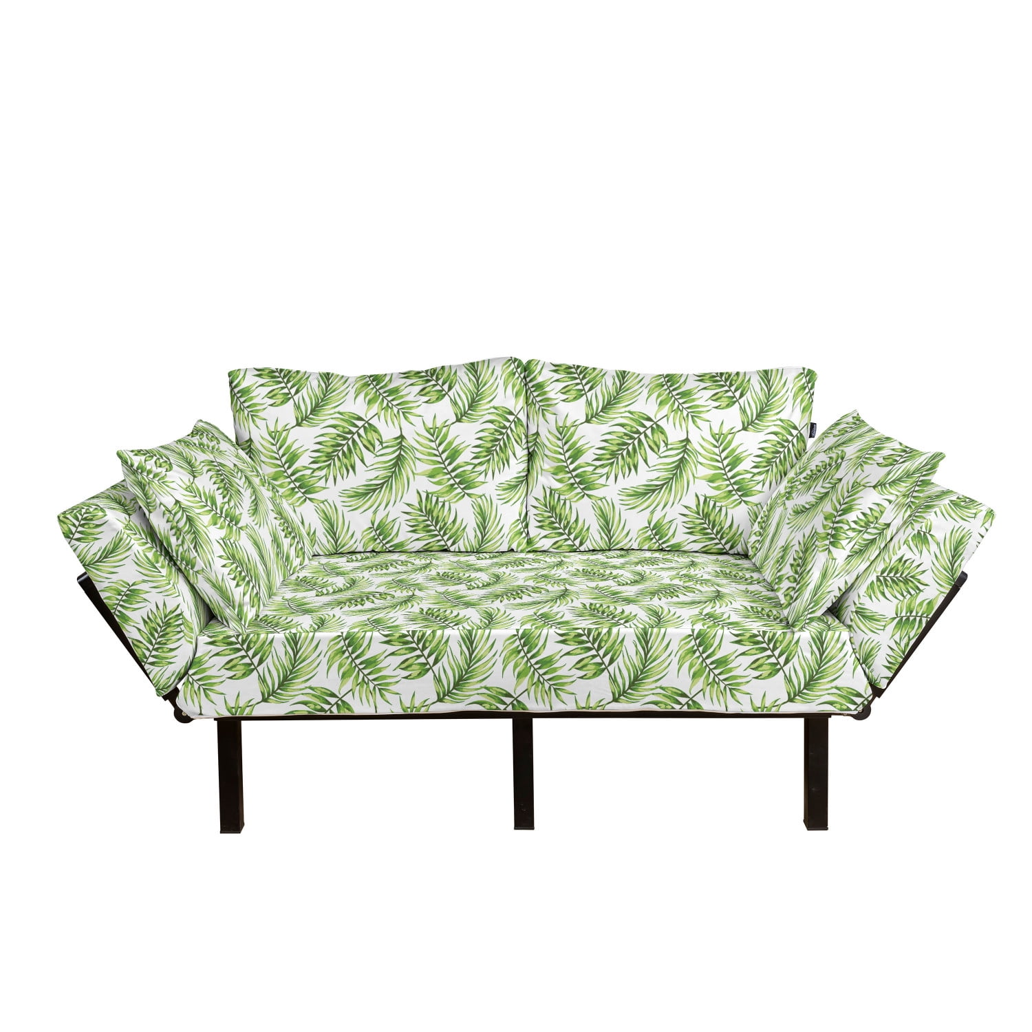 Palm Leaf Futon Couch, Exotic Pattern with Tropical Leaves in