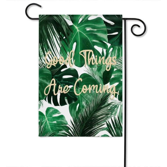 Palm Leaf Garden Flag Vertical Double Sided Tropical Jungle Palm Tree Leaves Word House Flags Home Burlap Banners 12.5x18 Inch for Outdoor Decor Lawn