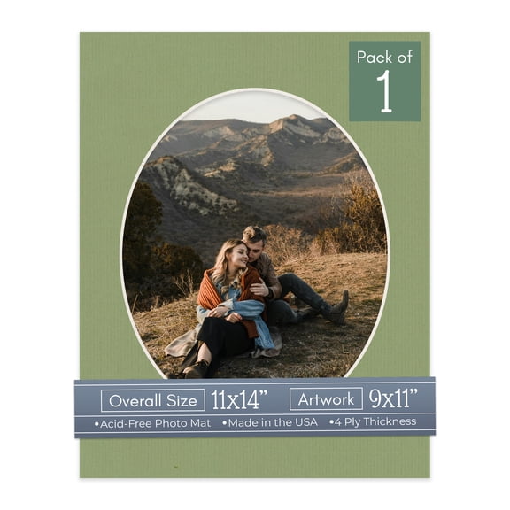 Palm Leaf Green Picture Frame Mat for 11x14 Frames - Oval Opening for 9x11 Photos - 1 Mat