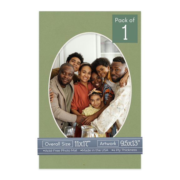 Palm Leaf Green Picture Frame Mat for 11x17 Frames - Oval Opening for 9.5x13 Photos - 1 Mat
