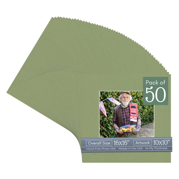 Palm Leaf Green Picture Frame Mat for 16x16 Frames - Fits 10x10 Photos - 50 Mats