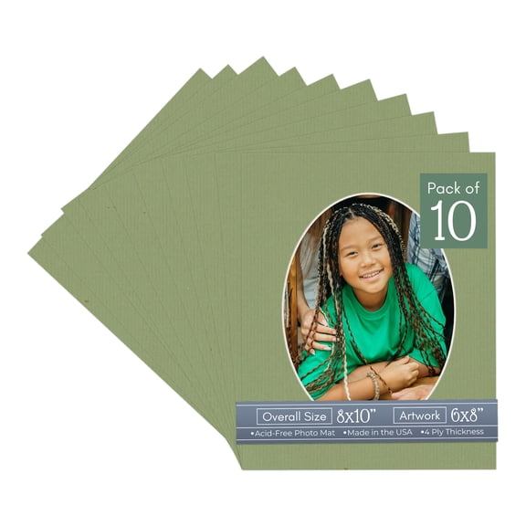Palm Leaf Green Picture Frame Mat for 8x10 Frames - Oval Opening for 6x8 Photos - 10 Mats