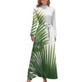 thumbnail image 1 of Palm Leaf Green Print Women's Long Dress Long Sleeves Dress Vintage Dresses Party Maxi Dress High Waist Dress, 1 of 4